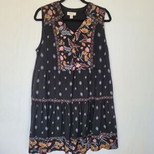 Style & Co Sleeveless Floral Black Dress Size Large Petite Lined Tiered Casual
